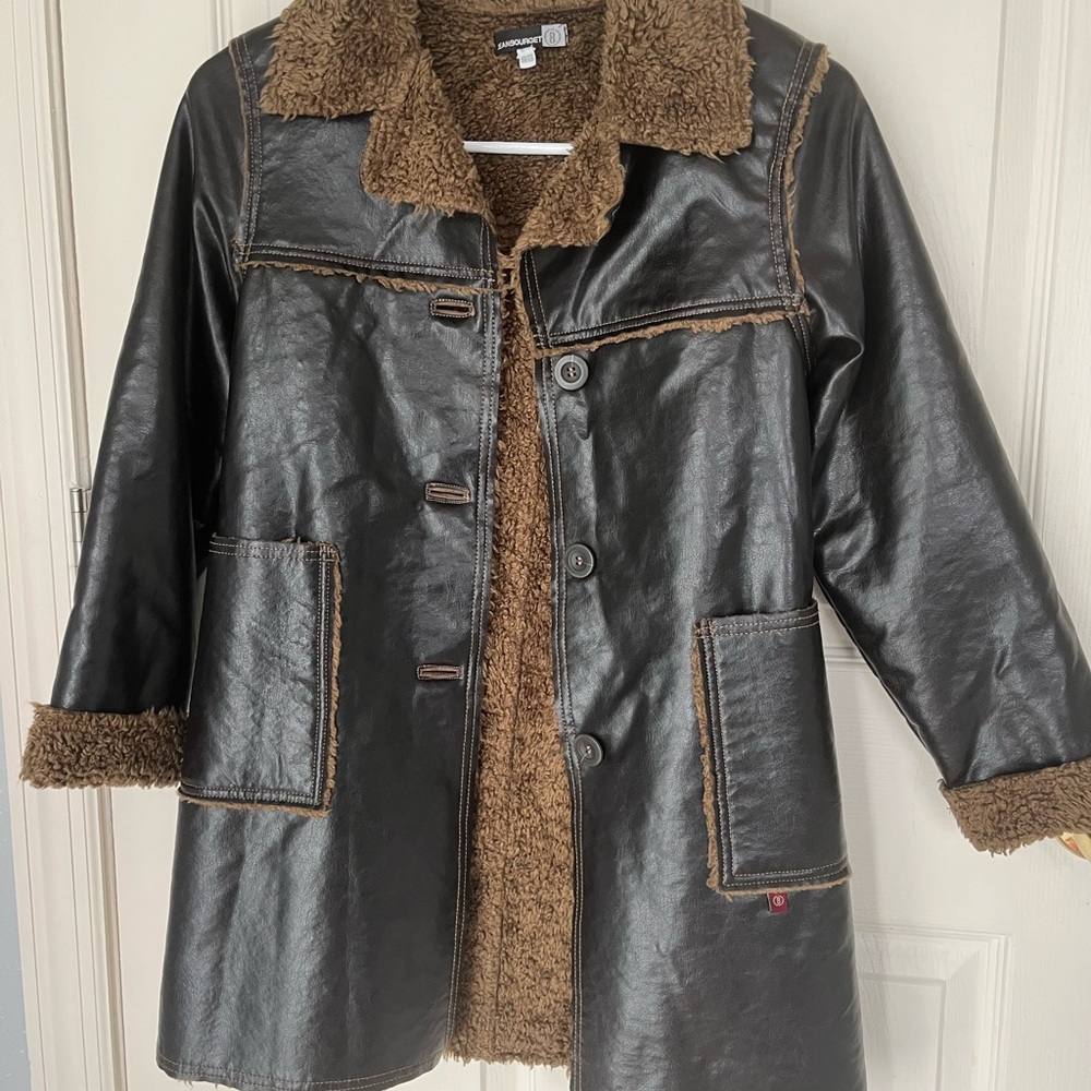 Jean Bourget Black and Brown Faux Leather Coat